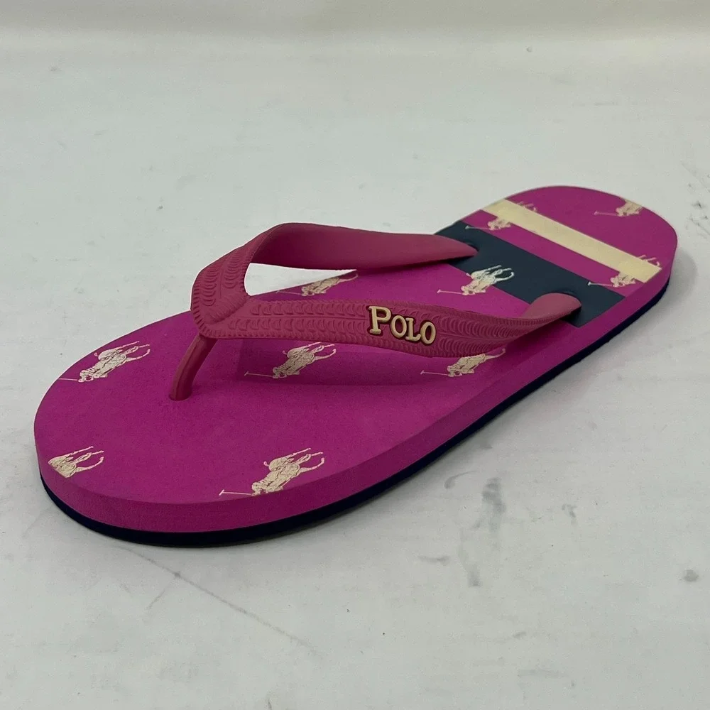 Polo Ralph Lauren Unisex Junior Flip Flop Pink/Ivory Pony Logo US Size 4 VTG NEW
